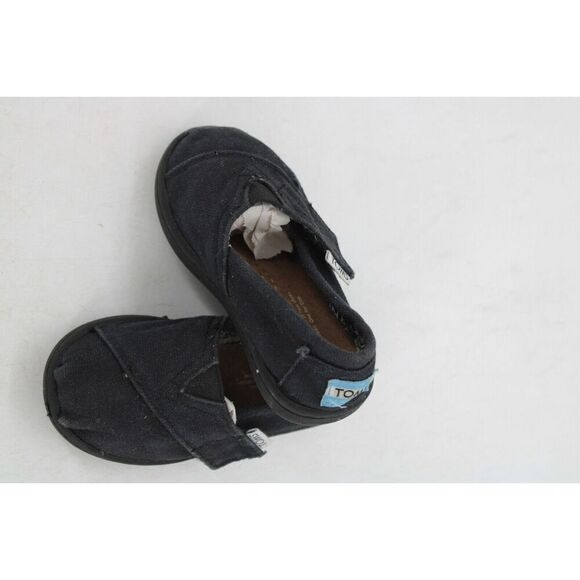 TOMS Infants Toddlers Tiny Classic Canvas Slip On Shoes Size 5 Adjustable Black - Picture 1 of 11